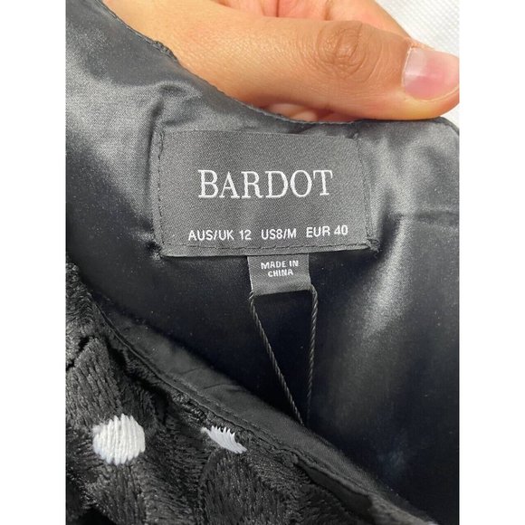 Bardot One Shoulder Lace Long Puff Sleeve Black and White Mini Dress Sz 12 - Picture 4 of 7